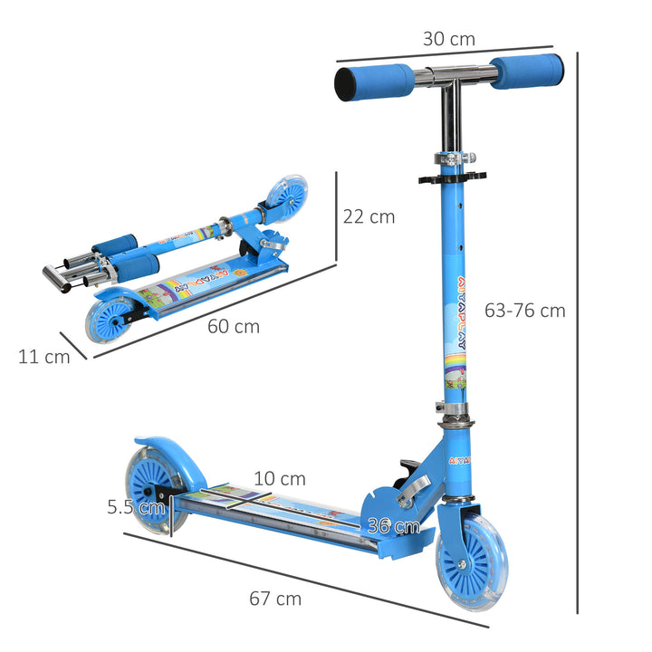 HOMCOM Kids Scooter with Lighting and Music Features, Adjustable Height, Foldable Design for Easy Storage, for 3-7 Years, Blue | Aosom UK