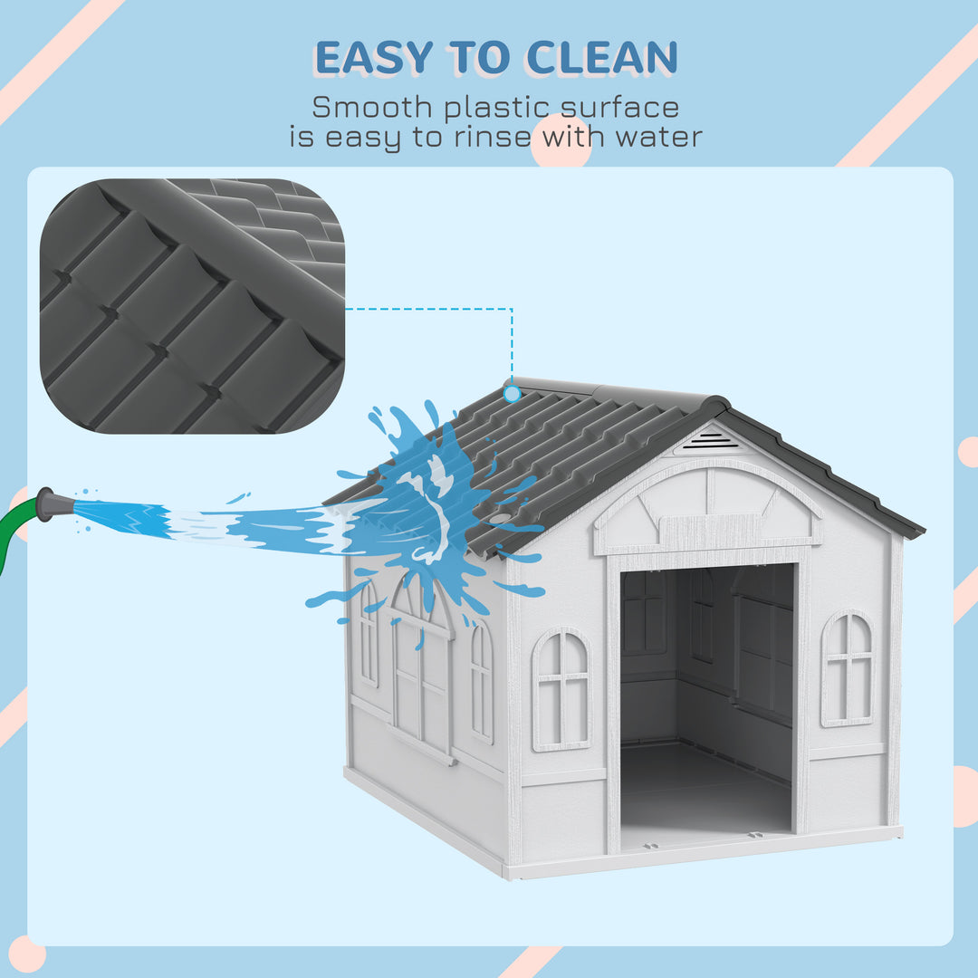 Plastic Weather-Resistant Dog House, for Indoors and Outdoors, Medium Dogs - Grey