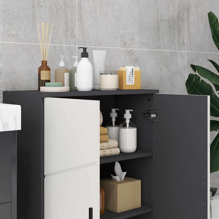 Small Bathroom Cabinet, Bathroom Storage Cabinet with 2-Doors Cupboard, 2 Adjustable Shelves and Soft Close Mechanism, Grey