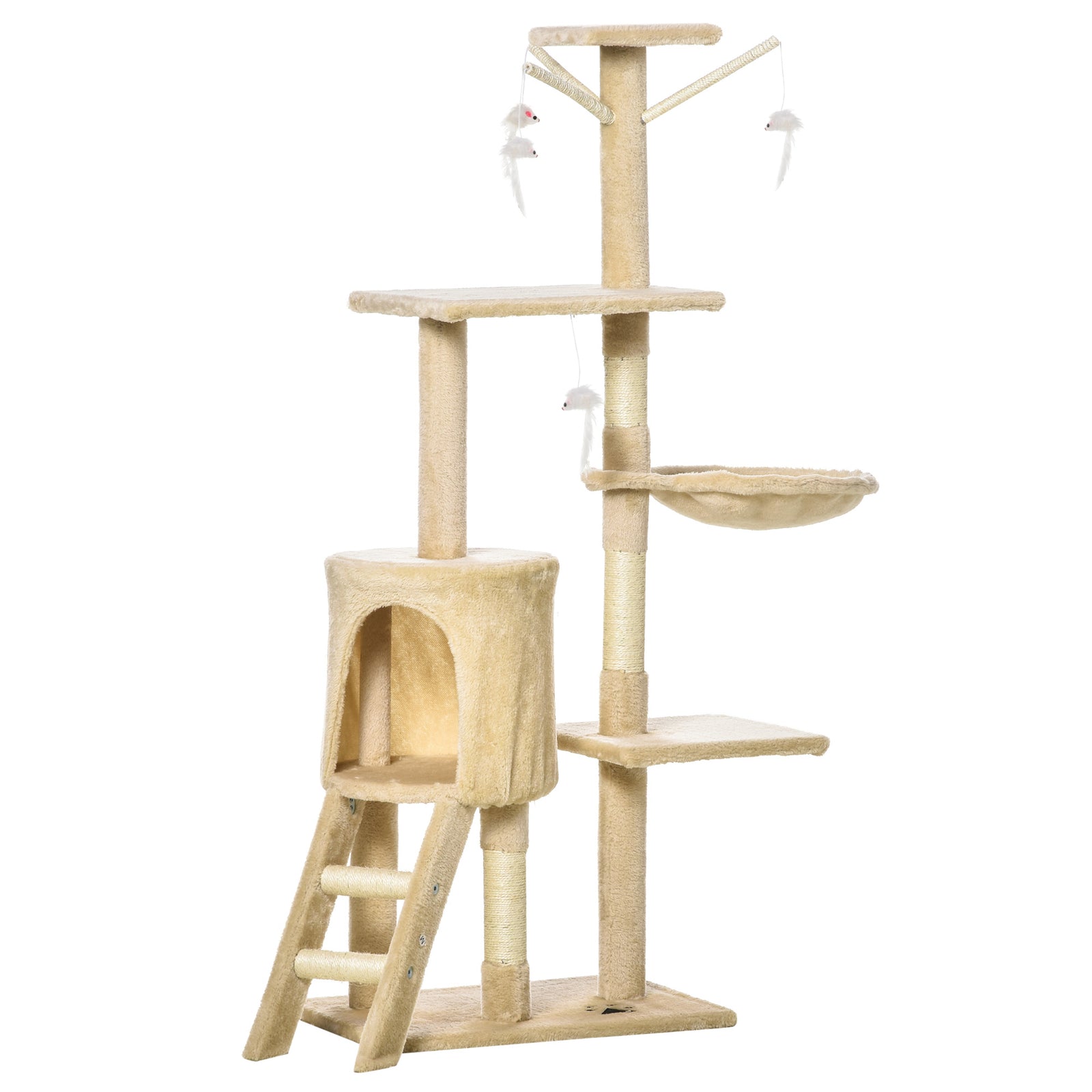 Multi-Level Cat Tree with Scratching Post, Ladder, Cat House, Beige