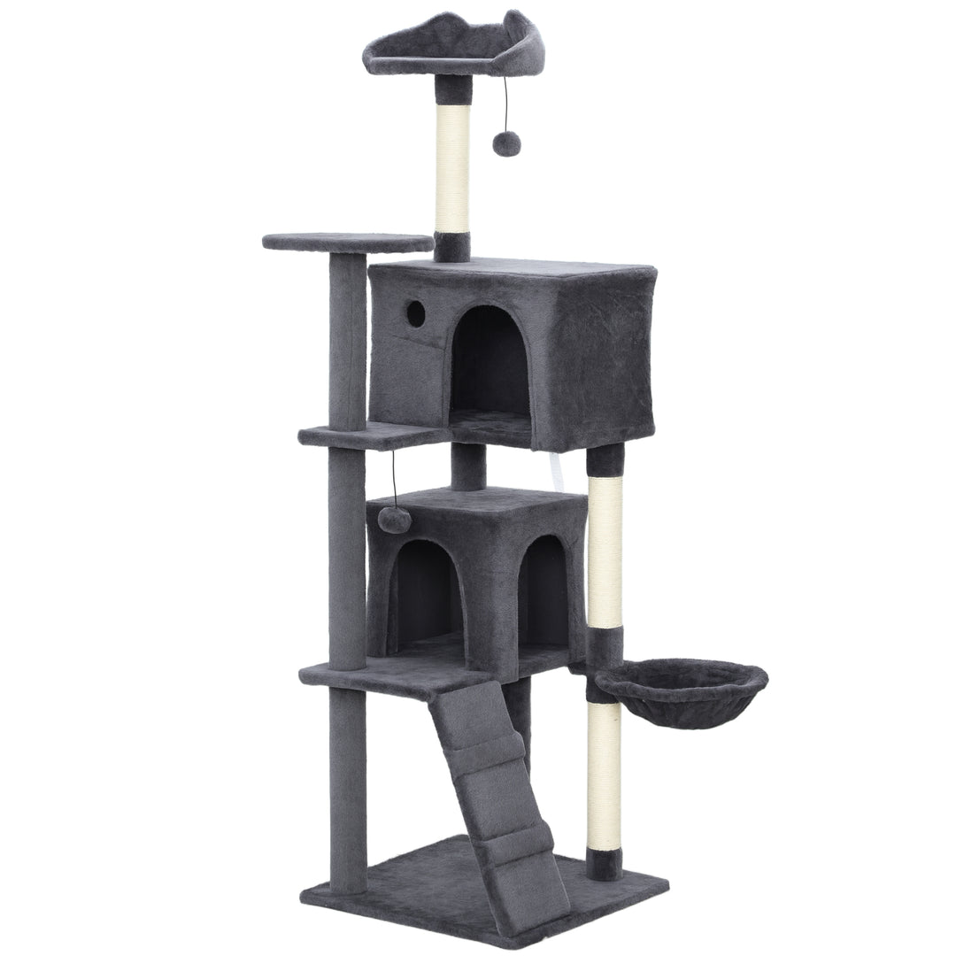 MCL 160cm Large Cat Tree Tower with Sisal Scratching Posts, Condos, Plush Perches, Hammock, Ladder, Dark Grey