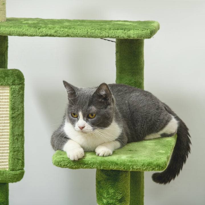 PawHut 142cm Cat Tree Tower, with Scratching Post, Hammock, Toy Ball, Platforms - Green