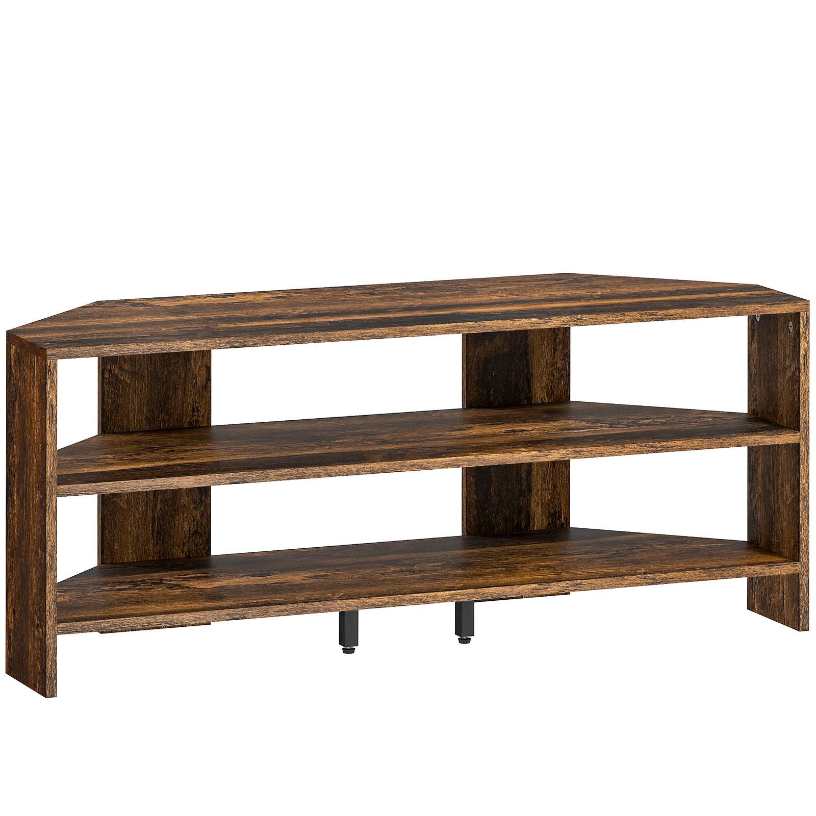 Corner TV Stand with 2 Open Shelves for 47 Inch TV - Rustic Brown