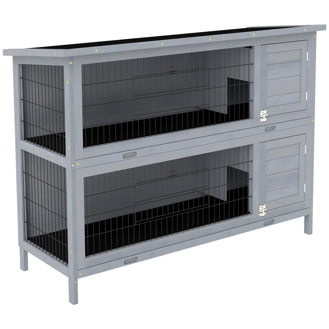 Rabbit Hutch Outdoor Guinea Pig Hutch Bunny Cage with No-Leak Trays, Divider, 136 x 50 x 93cm, Grey