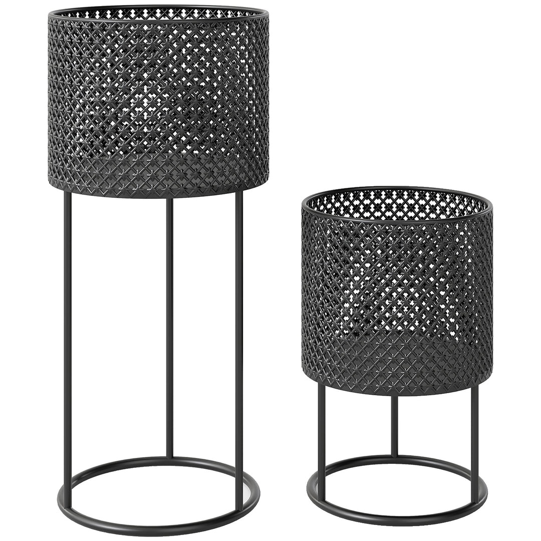 Metal Plant Pots Set of 2 with Hollow Design Flower Planters for Garde