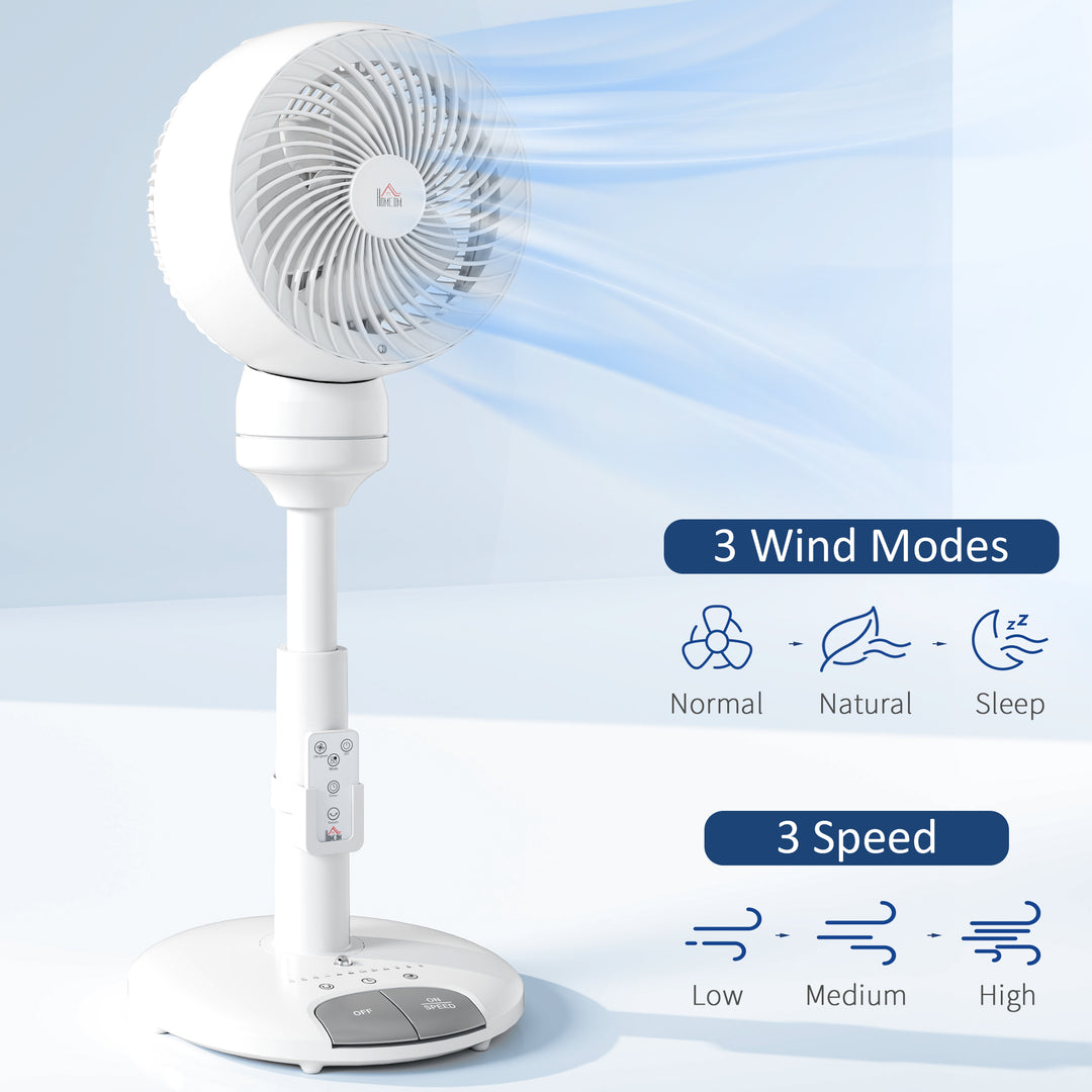9'' Air Circulator Fan 3 Speed 3 Mode, 70° Oscillation 90° Vertical Tilt, Remote Controller, for Living Room, Bedroom, Office, White