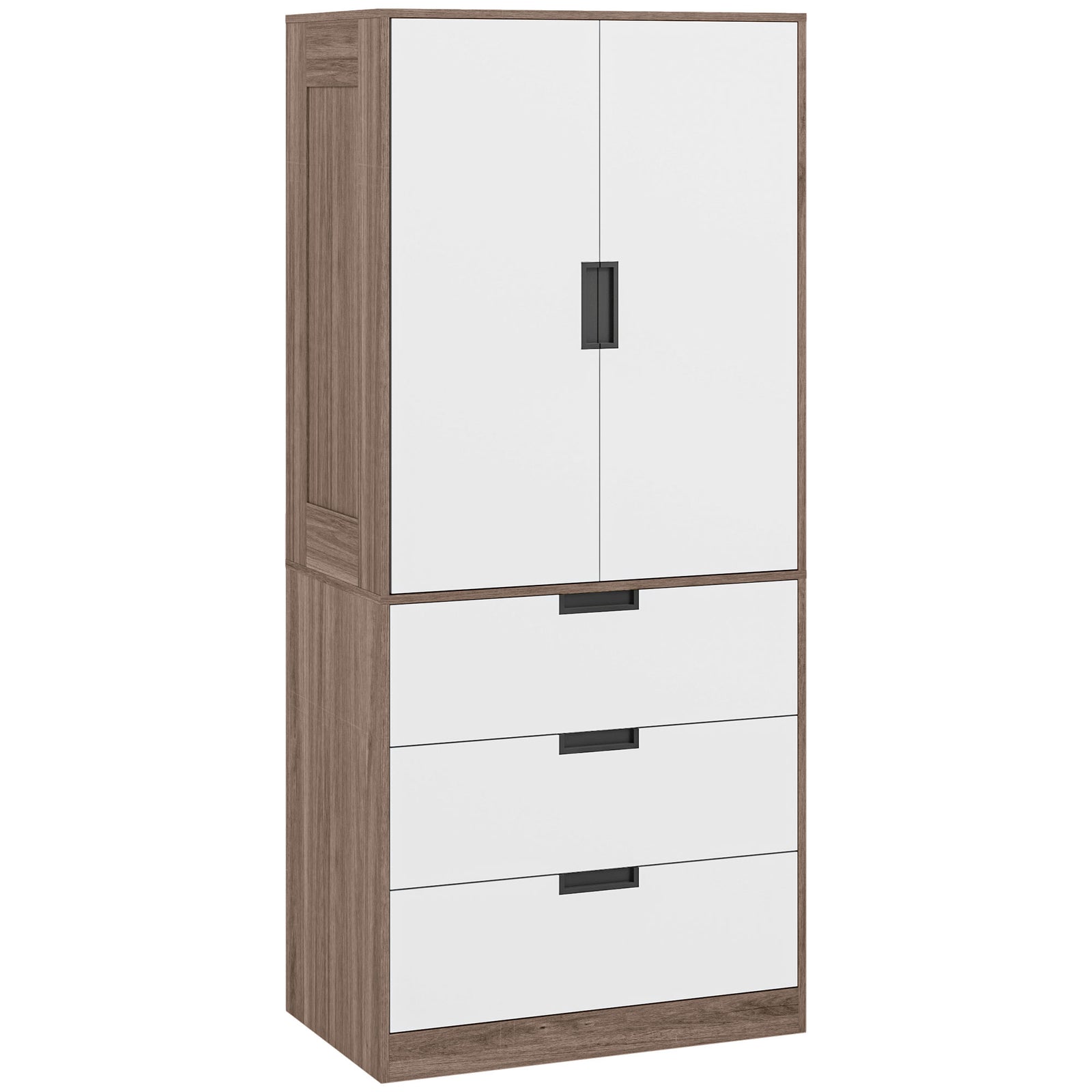 Two Door, Two Drawer Wardrobe - White/Brown