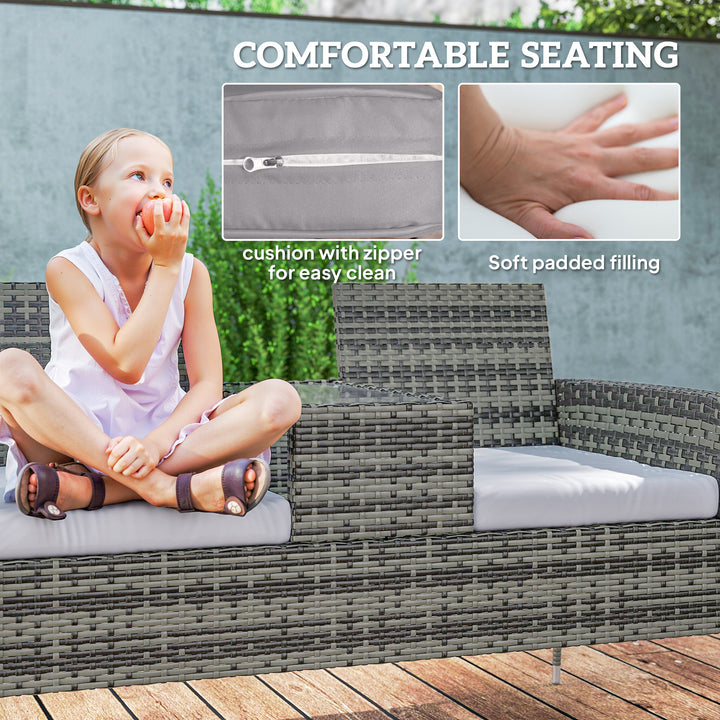 Two-Seat Rattan Chair, with Middle Table - Charcoal Grey