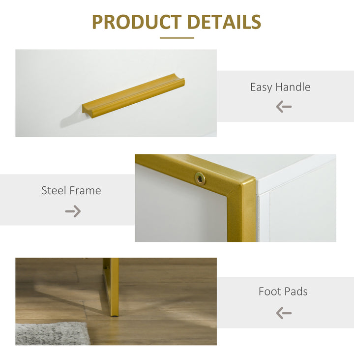 Modern Bedside Table, Nightstand with Drawer Shelf, Side Table for Living room, Bedroom White and Gold, Set of 2