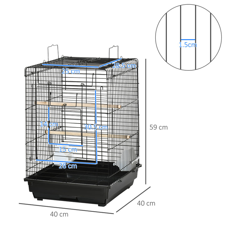 PawHut Durable Bird Cage with Opening Top, Wheeled Stand, Removable Tray, Feeding Bowls, for Small Birds, Black