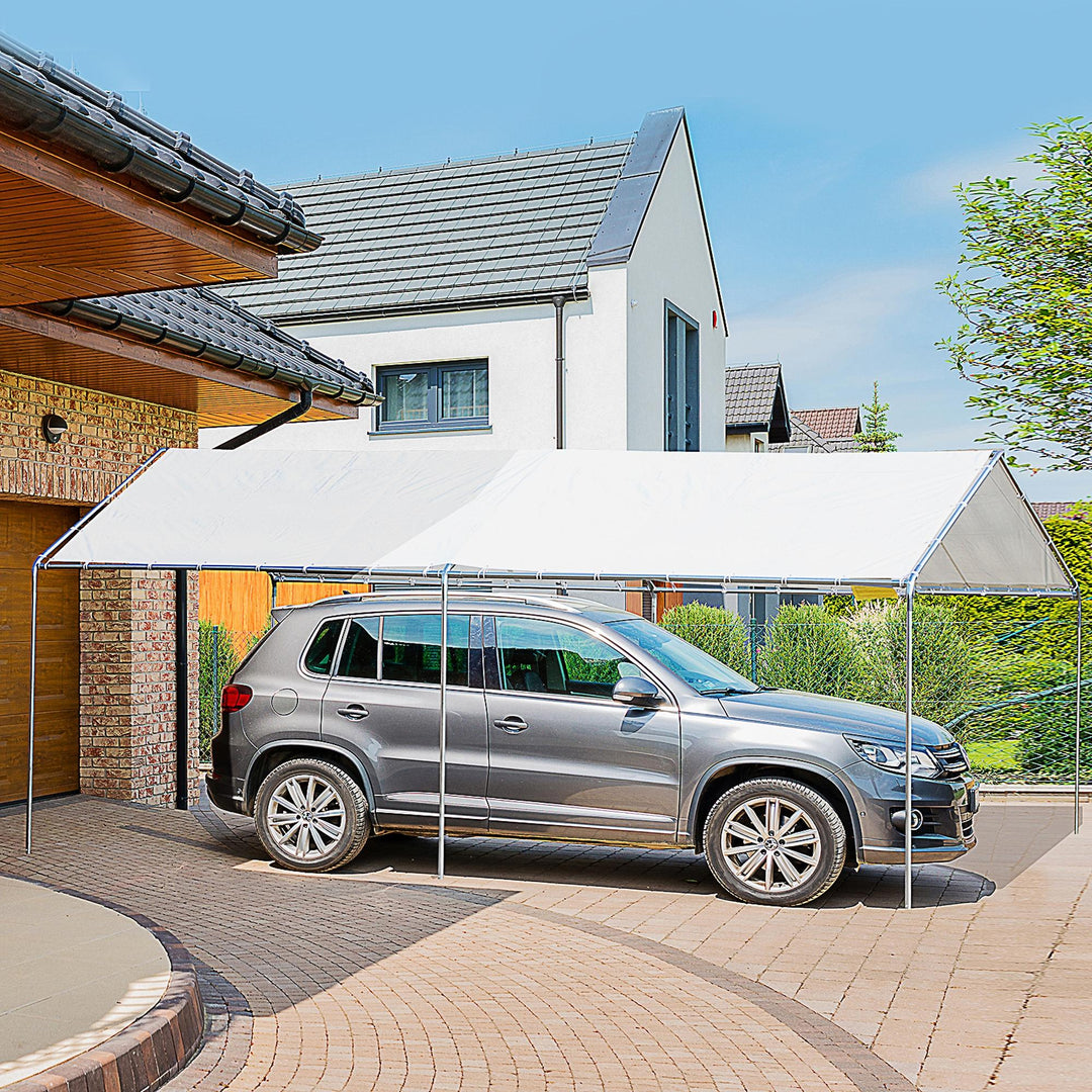 MCL 3 x 6m Heavy Duty Carport Garage Car Shelter Galvanized Steel Outdoor Open Canopy Tent Water UV Resistant Waterproof, White