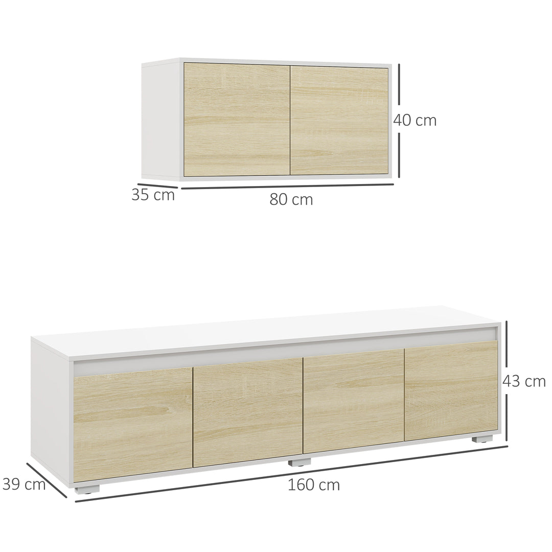 HOMCOM 2 Pieces TV Unit Set with Wall Cabinet, Freestanding Unit for 70