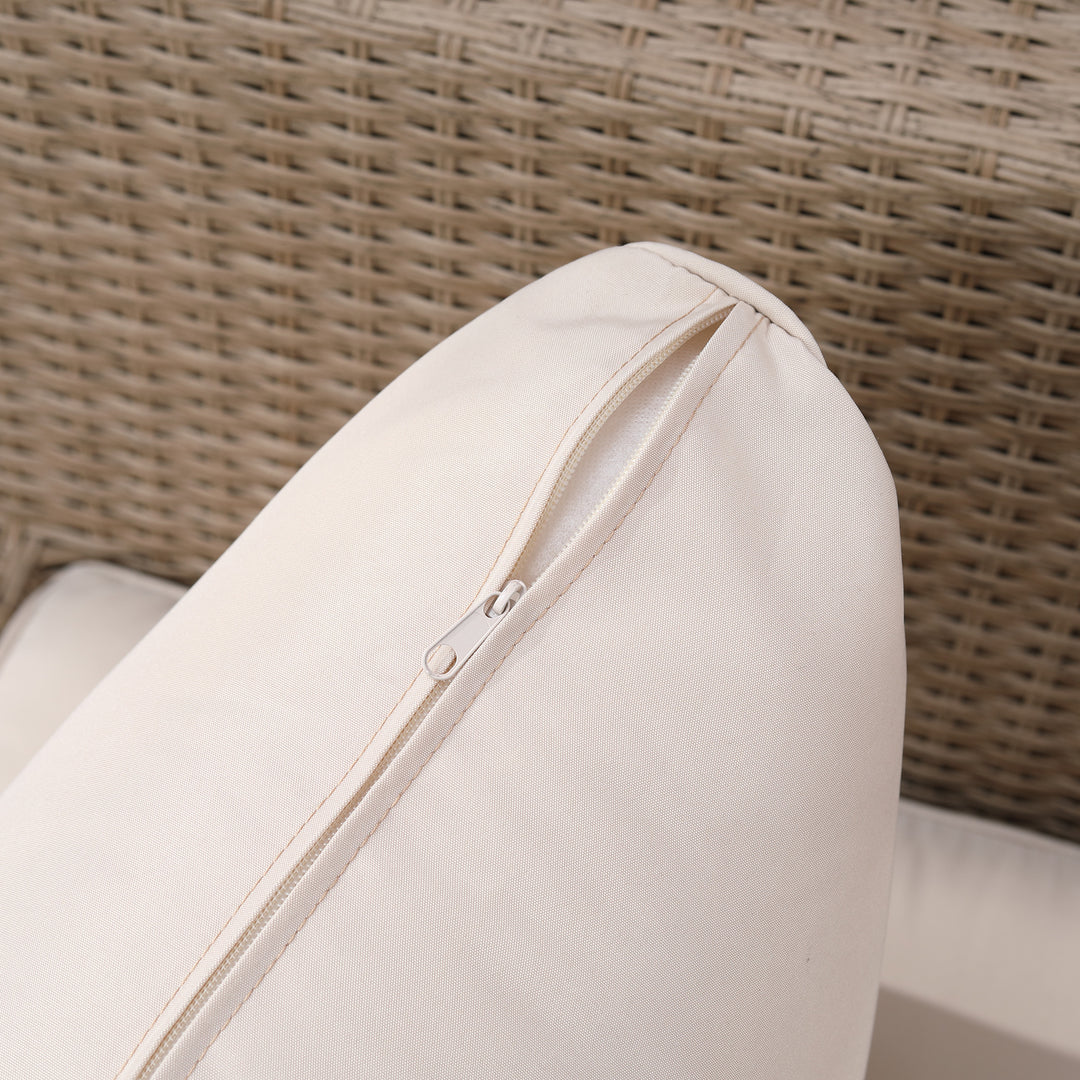 MCL 4 Pieces Rattan Garden Furniture Set, Garden Corner Sofa with Side Trays, Wicker Conservatory Furniture Set with Loveseats, Slatted Plastic Top Coffee Table and Cushions, Beige