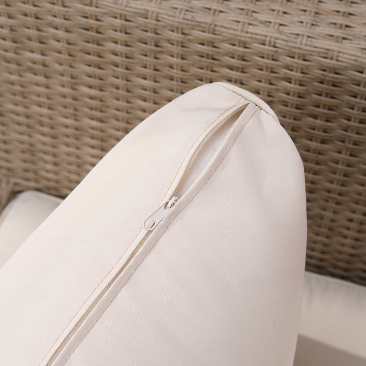 MCL 4 Pieces Rattan Garden Furniture Set, Garden Corner Sofa with Side Trays, Wicker Conservatory Furniture Set with Loveseats, Slatted Plastic Top Coffee Table and Cushions, Beige