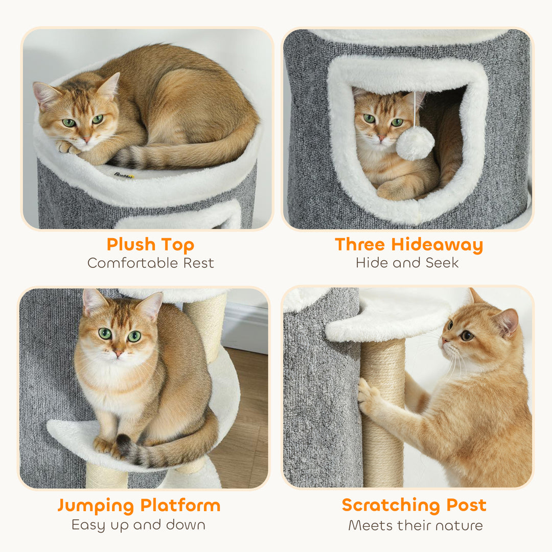 101 cm Cat Tree with Sisal Scratching Posts, 3 Barrel Condos, 3 Platfo