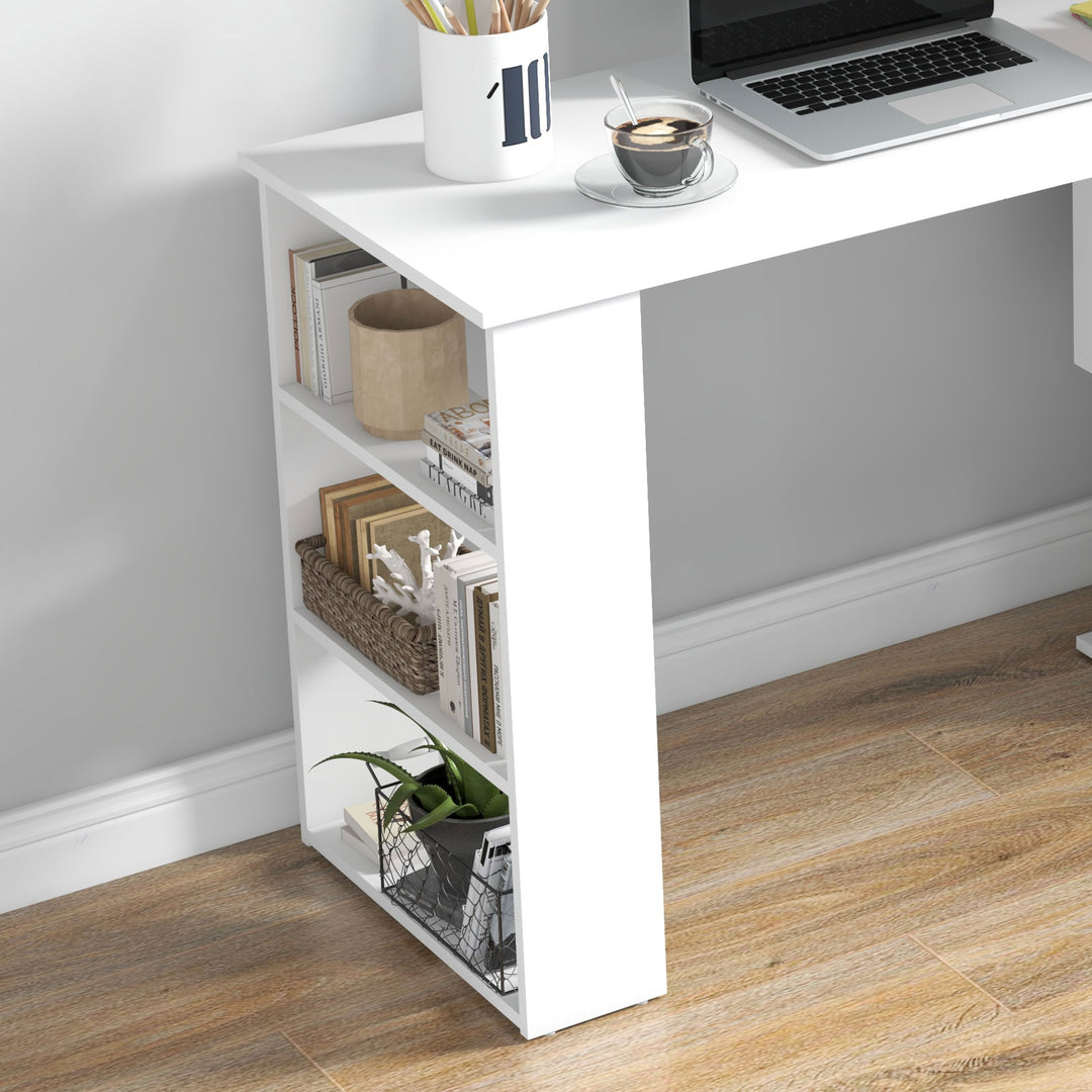 Corner Computer Desk, L Shaped Desk with 360° Rotating Bookshelf, 120L