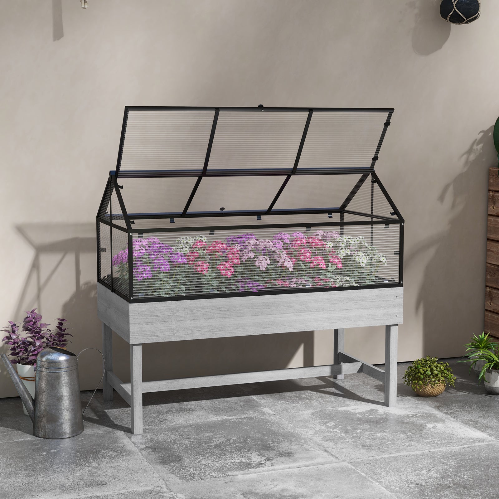 60 x 120cm Raised Garden Bed with Wooden Base - Grey