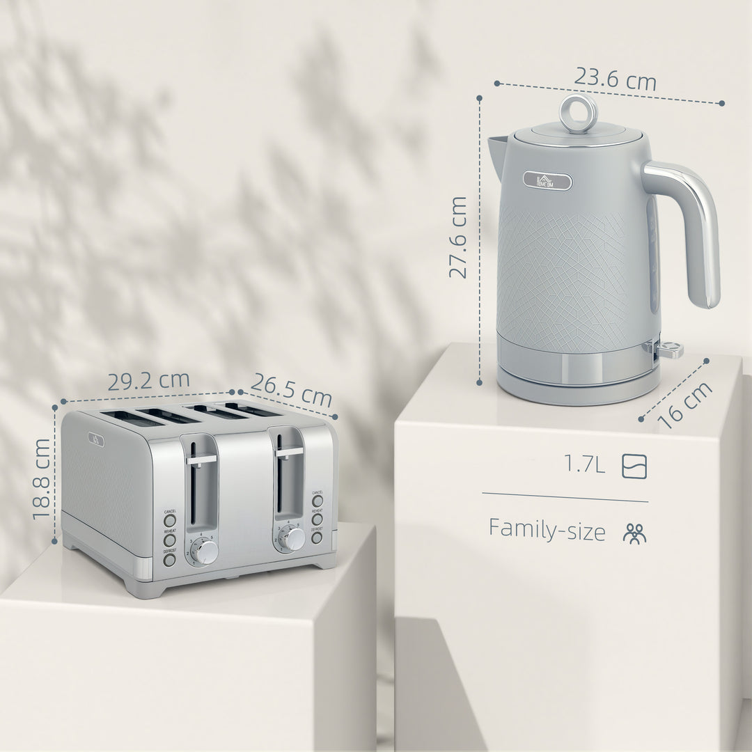MCL Sleek Textured Kettle and Four-Slice Toaster Set - Grey