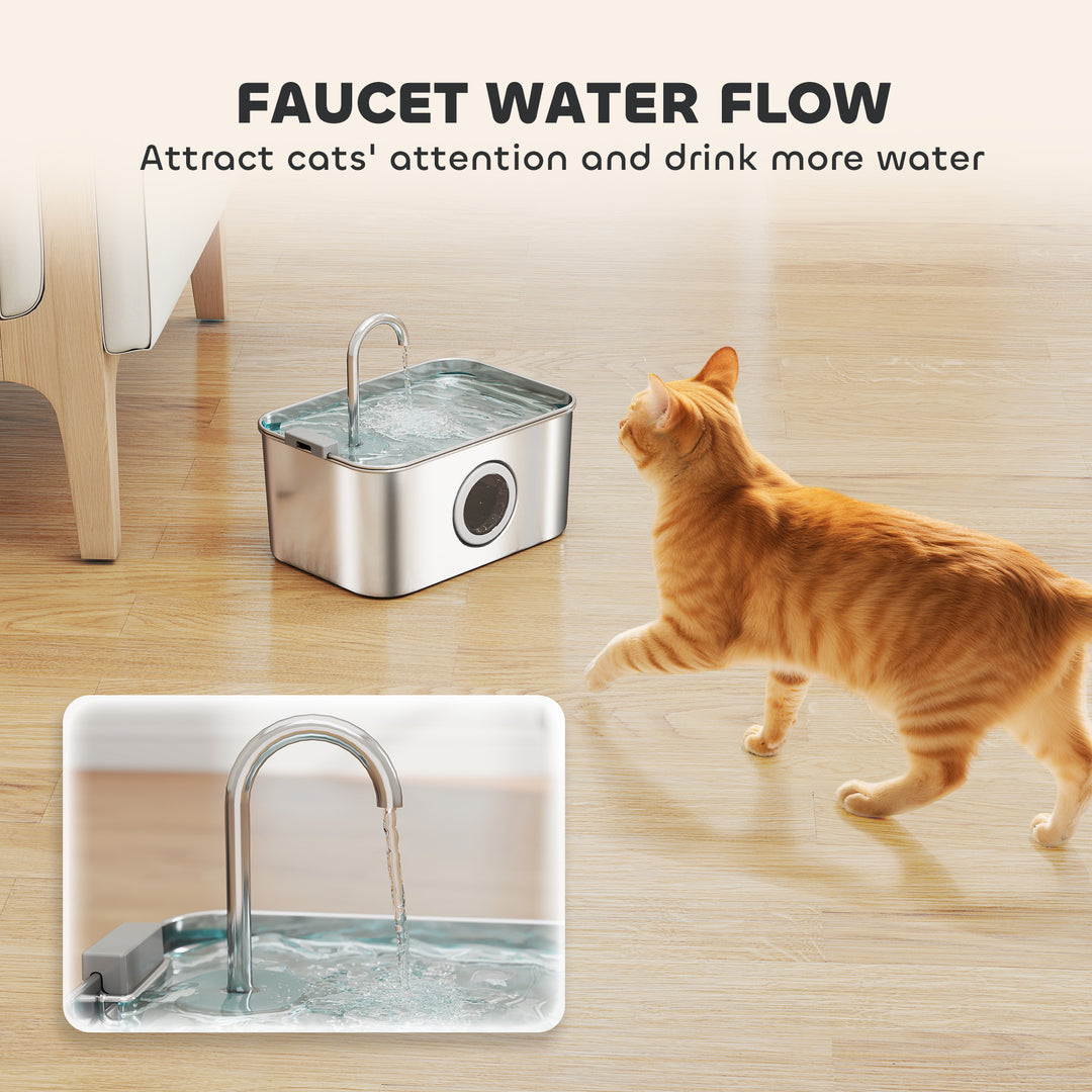 3.2L Cat Water Fountain for Drinking, Cat Fountain Stainless Steel with Visible Water-Level Window, Ultra-Silent Pump