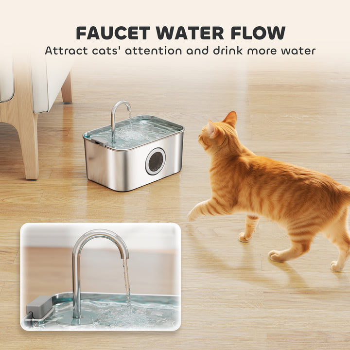 3.2L Cat Water Fountain for Drinking, Cat Fountain Stainless Steel with Visible Water-Level Window, Ultra-Silent Pump