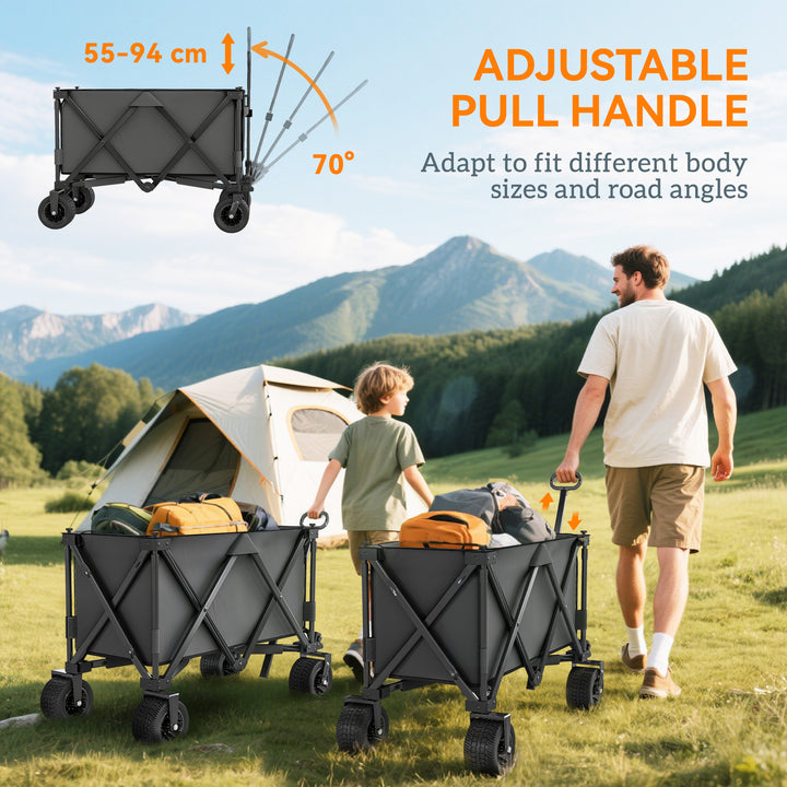 Folding Garden Trolley, Cargo Traile on Wheels, Collapsible Camping Trolley, Outdoor Utility Wagon, Dark Grey