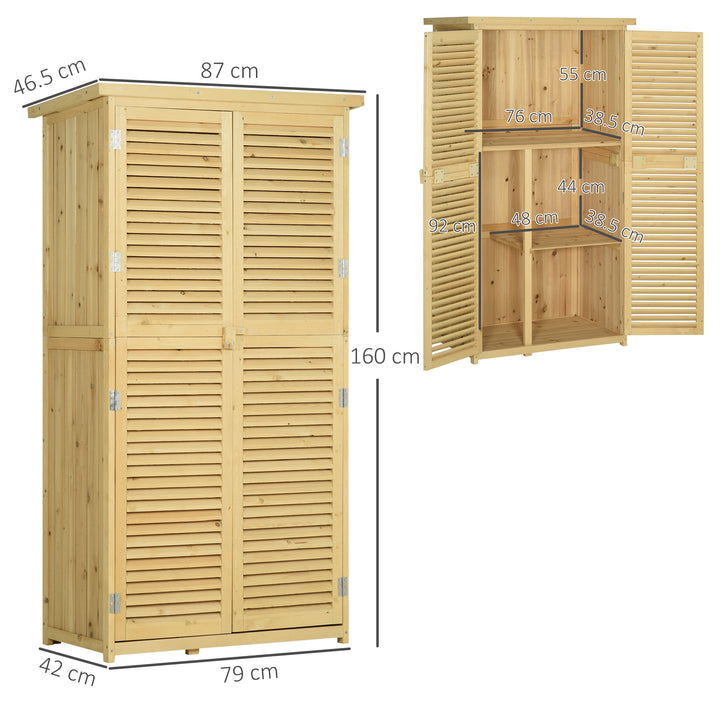 87 x 47 x 160cm Wooden Garden Shed, Sheds & Outdoor Storage with Asphalt Roof and 2 Lockable Doors, Natural
