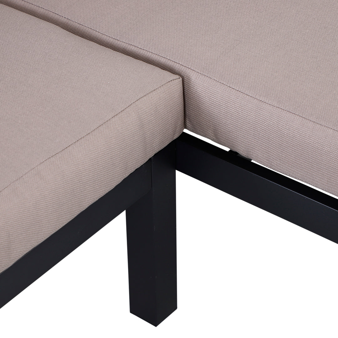 3 Pieces Garden Furniture Set, Aluminium 4 Seater Corner Sofa Set with 2 Loveseats, Coffee Table and Side Trays, Outdoor Conversation Furniture with Cushions for Garden, Black