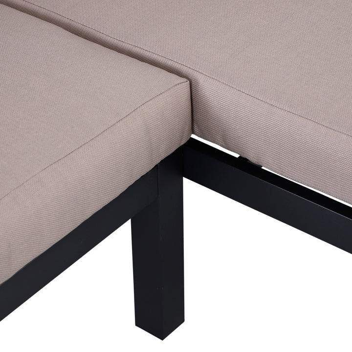3 Pieces Garden Furniture Set, Aluminium 4 Seater Corner Sofa Set with 2 Loveseats, Coffee Table and Side Trays, Outdoor Conversation Furniture with Cushions for Garden, Black