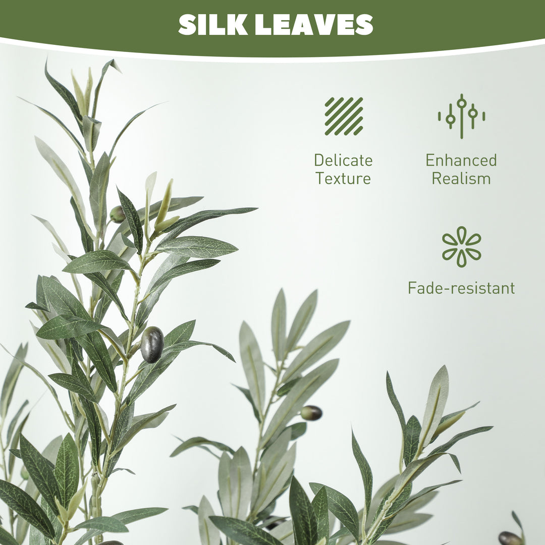 Set of 2 6ft/ 180cm Decorative Artificial Plant, Silk Olive Tree with 900 Leaves and 40 Olive Fruits in Pot, Fake Plant for Home, Office, Living Room, Indoor Decor