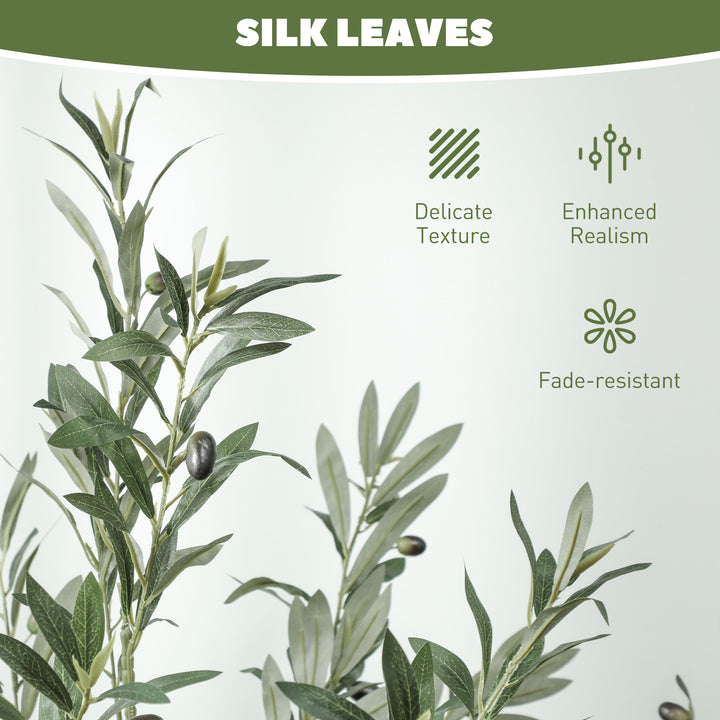Set of 2 6ft/ 180cm Decorative Artificial Plant, Silk Olive Tree with 900 Leaves and 40 Olive Fruits in Pot, Fake Plant for Home, Office, Living Room, Indoor Decor