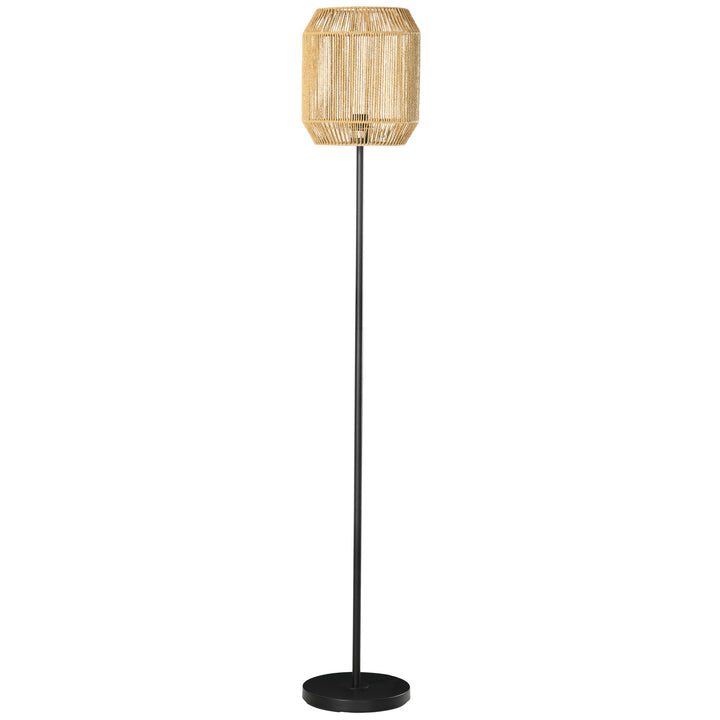 Farmhouse Standing Lamp, Floor Lamps with Hand Woven Rattan Lampshade for Living Room