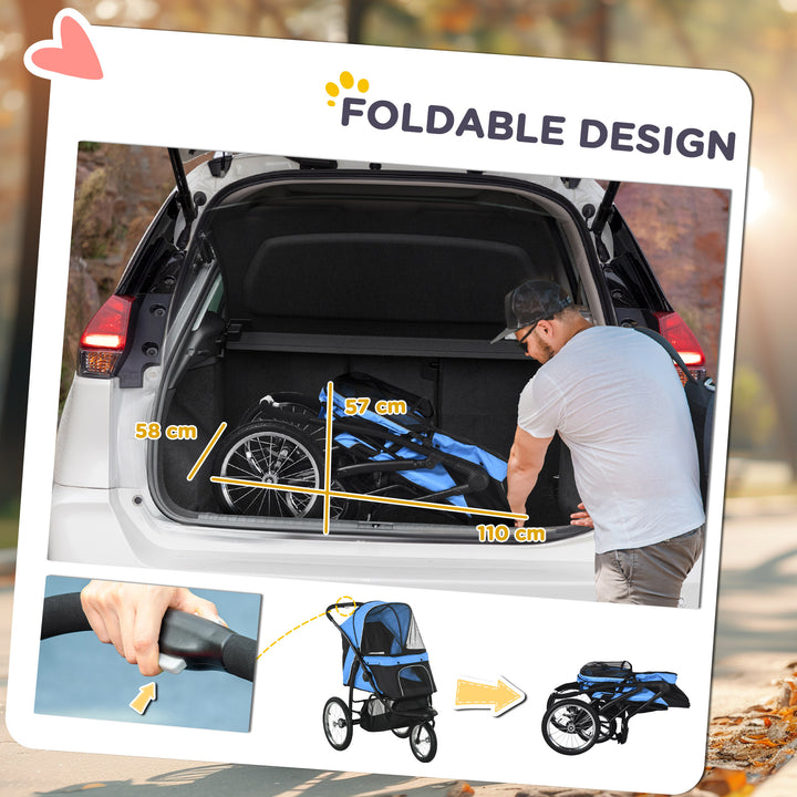 Foldable Pet stroller, Dog Buggy with Three Wheels, for Small/Medium Dogs, Blue