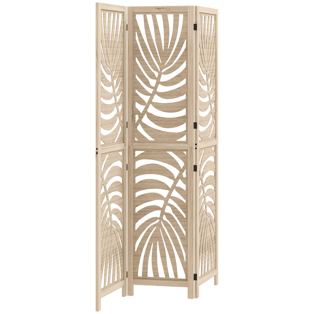 3 Panel Room Divider, Detachable Folding Privacy Screens with Palm Leaf Design for Home Office