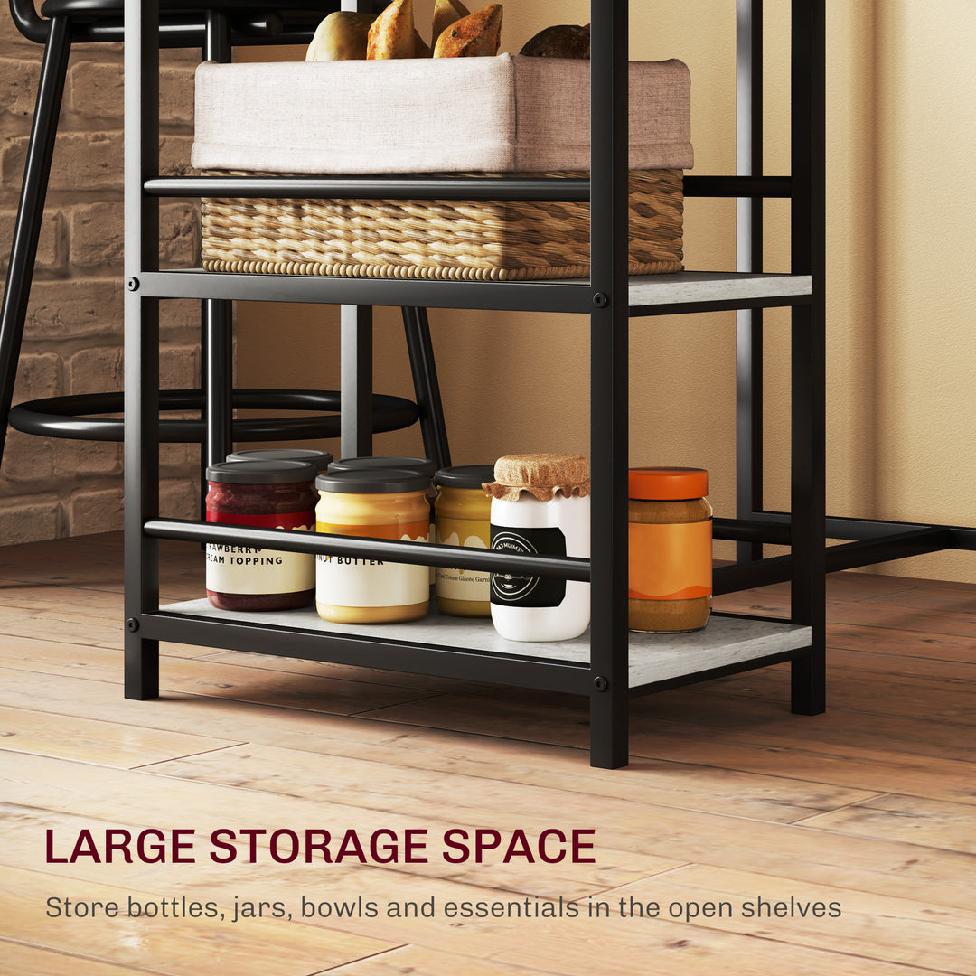 Three-Piece Kitchen Dining Set, with Shelves - Grey/Black