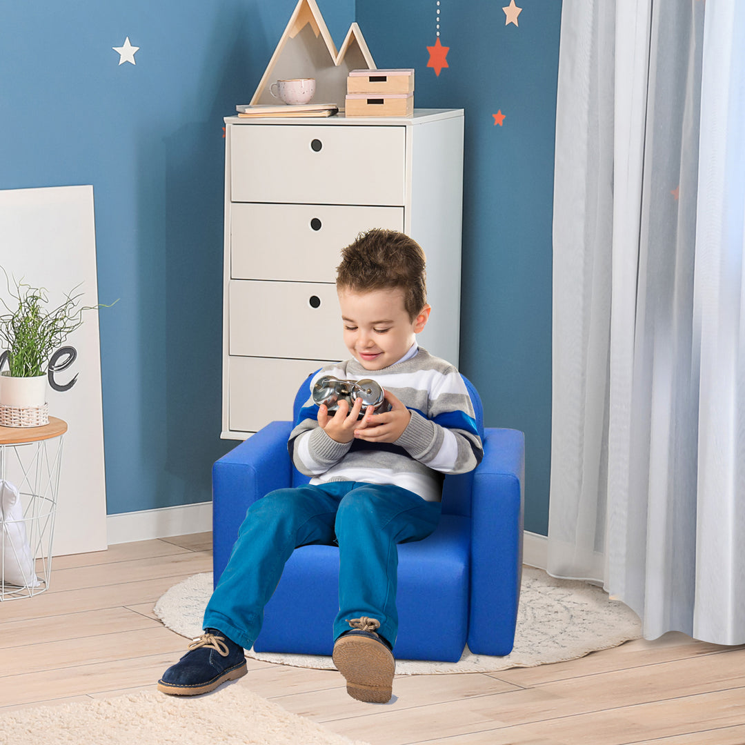 HOMCOM Toddler 2-in-1 Sofa Chair for Playroom, Comfortable Child's Armchair for Relaxation & Play, Blue | Aosom UK