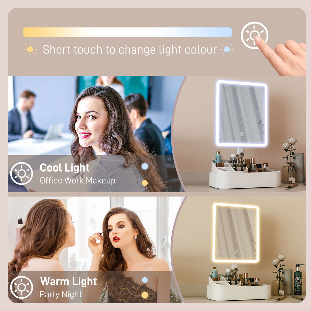 Makeup Mirror with Lights, Rechargeable Vanity Mirror w/ Touch Screen, 2 Lighting Modes and 180° Rotation