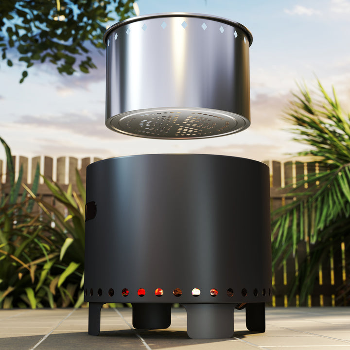 Smokeless Steel Fire Pit, with Poker - Grey