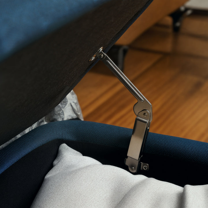 92 x 31cm Linen-Look Storage Ottoman - Dark Blue