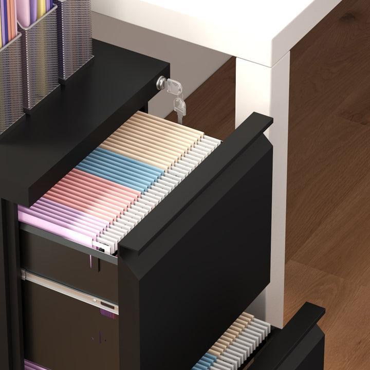 2-Drawer Mobile Filing Cabinet, Steel Lockable File Cabinet for Letter, A4 and Legal Size, Pre-Assembled Body, Black