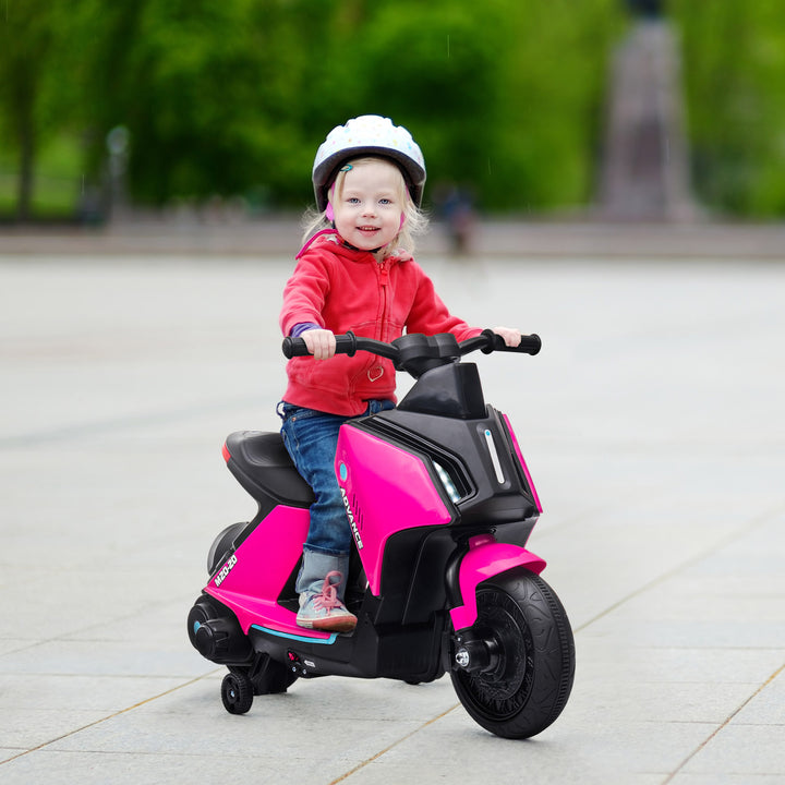 HOMCOM 6V Kids Electric Motorbike Ride On Toy w/ Music Headlights Safety Training Wheels for Girls Boy 2-4 Years Pink | Aosom UK