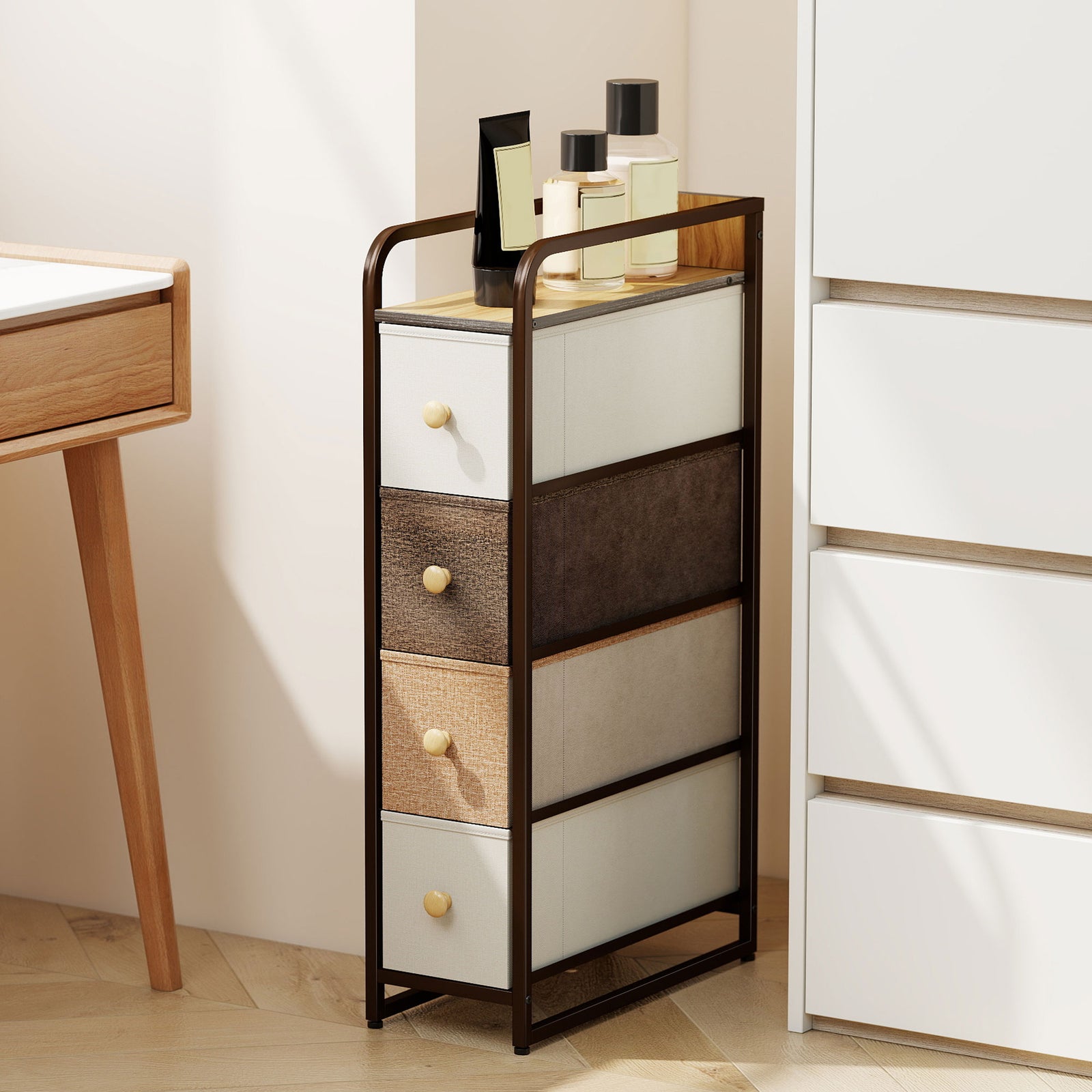 4-Drawer Storage Organiser Unit, Chest of Drawers with Steel Frame for