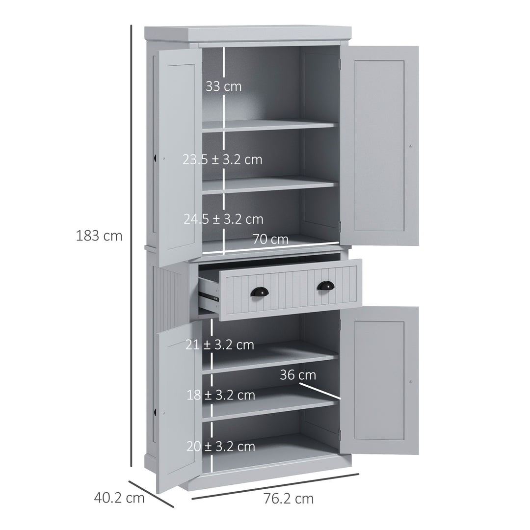 HOMCOM Traditional Kitchen Cupboard Freestanding Storage Cabinet with Drawer, Doors and Adjustable Shelves, Grey