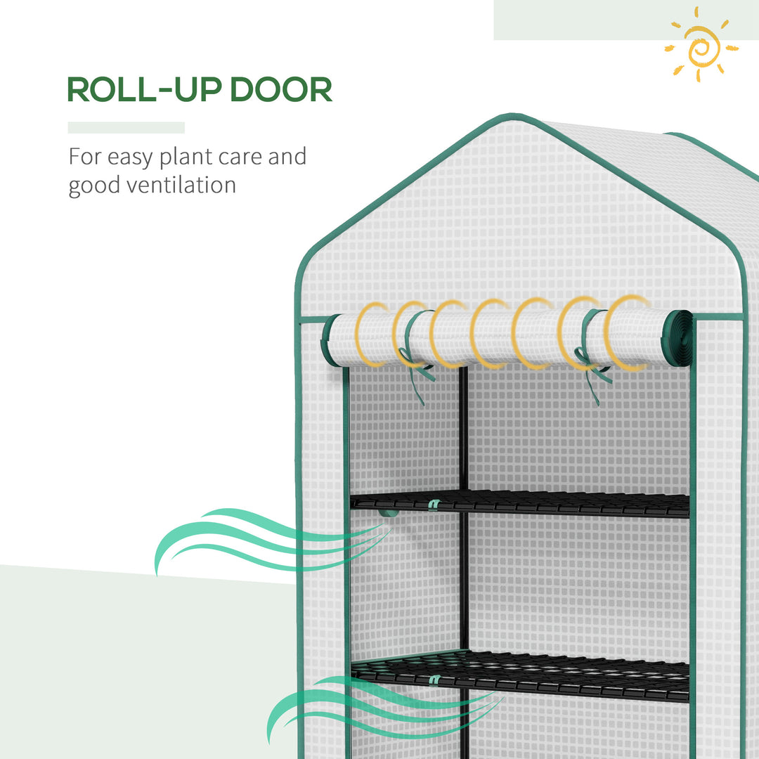 5 Tier Widened Mini Greenhouse with Reinforced PE Cover, Portable Indoor Outdoor Green House with Roll-up Door and Wire Shelves, 193H x 90W x 49Dcm, White
