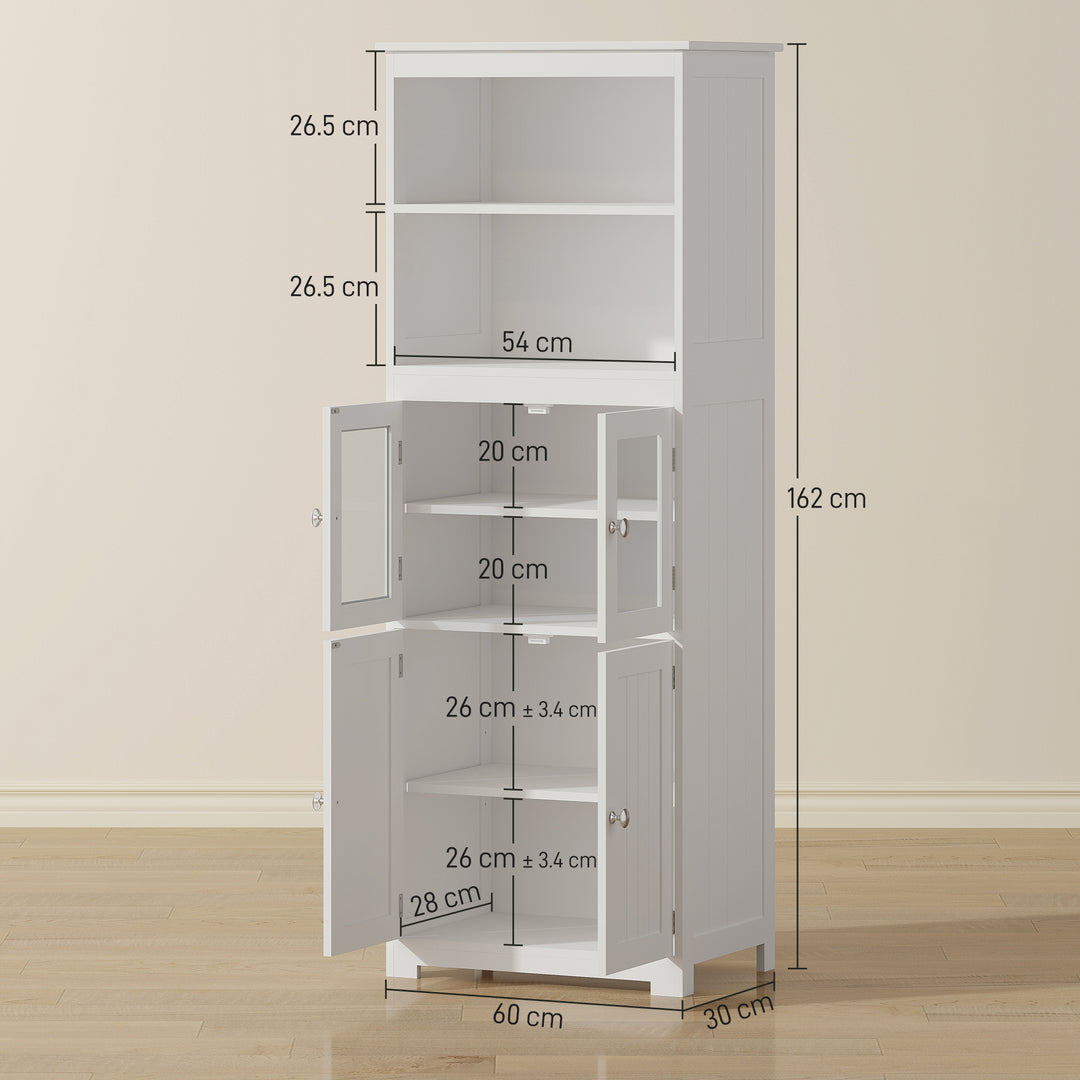 MCL Freestanding Kitchen Cupboard, 4-Door Storage Cabinet with Adjustable Shelf and Glass Doors for Dining Room, Living Room, White