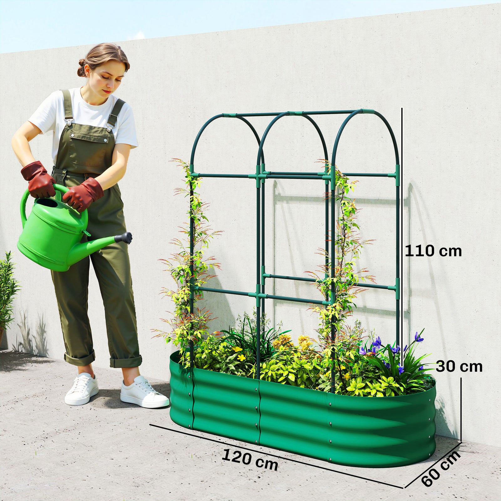 Galvanised Raised Garden Bed with Arched Trellis, 4 x 2 x 4.6ft Metal 