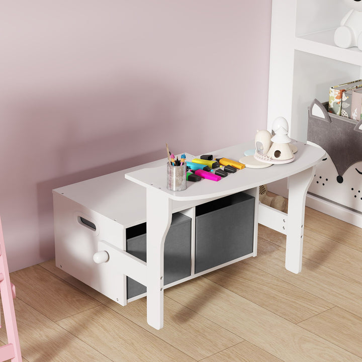3 in 1 Kids Storage Bench, Convertible Children Table and Chair Set with 2 Fabric Bins, Toy Storage Box