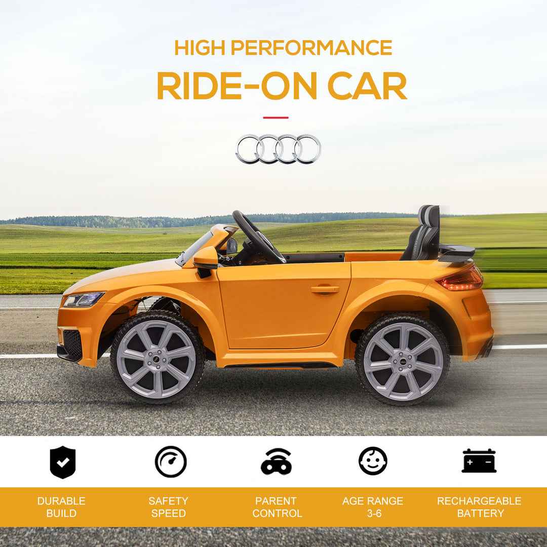 HOMCOM Kids Licensed Audi TT RS Ride-On Car 12V Battery w/ Remote Suspension Headlights and MP3 Player 3km/h Yellow | Aosom UK