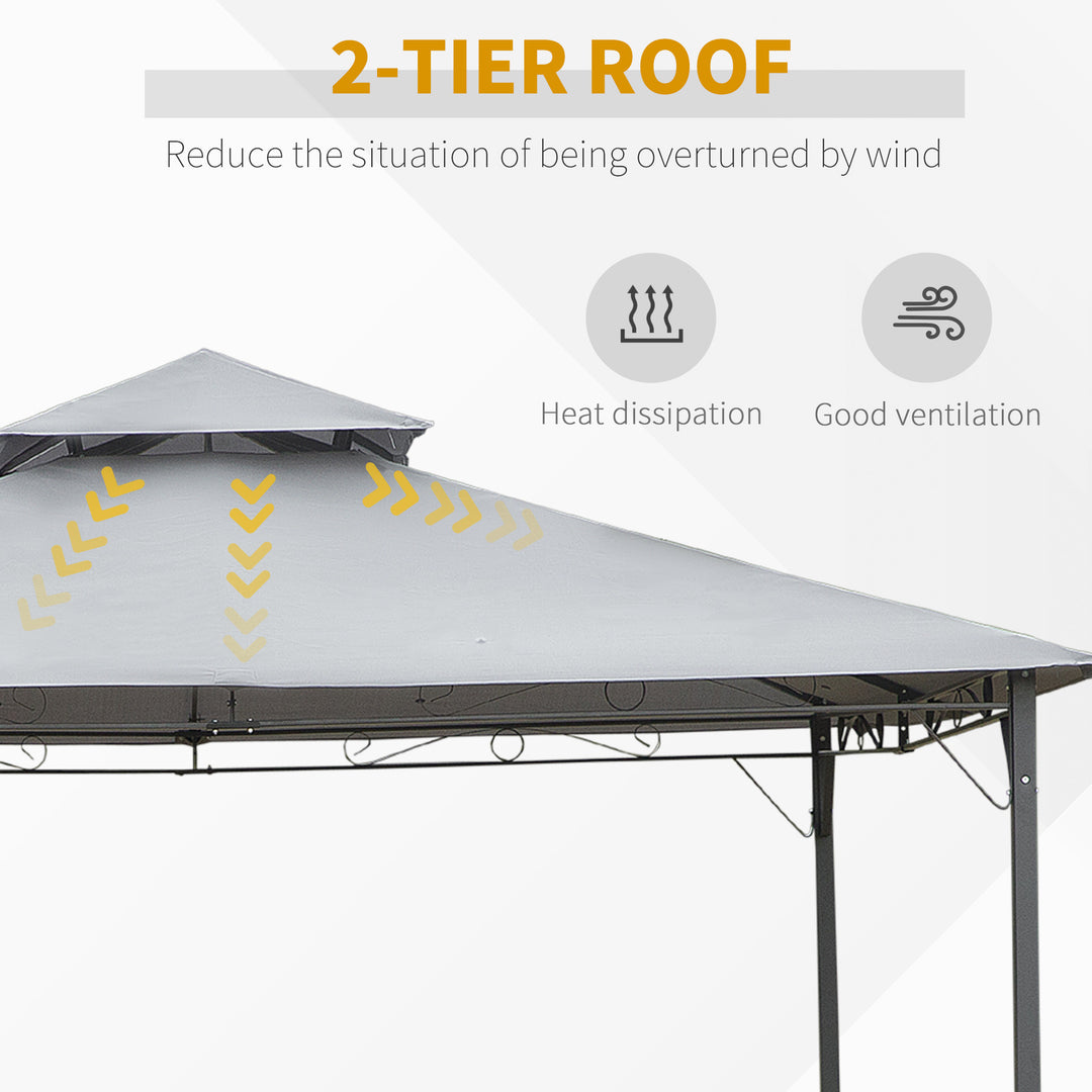 Outsunny Garden Gazebo with 2-Tier Roof, Sturdy Steel Frame, 300Lx300Wx264H cm, Black/Grey