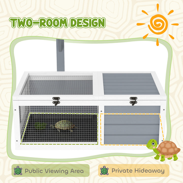 Wooden Tortoise Enclosure, Tortoise House w/ Lamp Holder, for Outdoor, Indoor, Light Grey