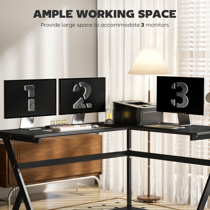 L Shaped Gaming Desk, 155 x 130cm Corner Computer Desk with CPU Stand for Home Office, Study Workstation, Black